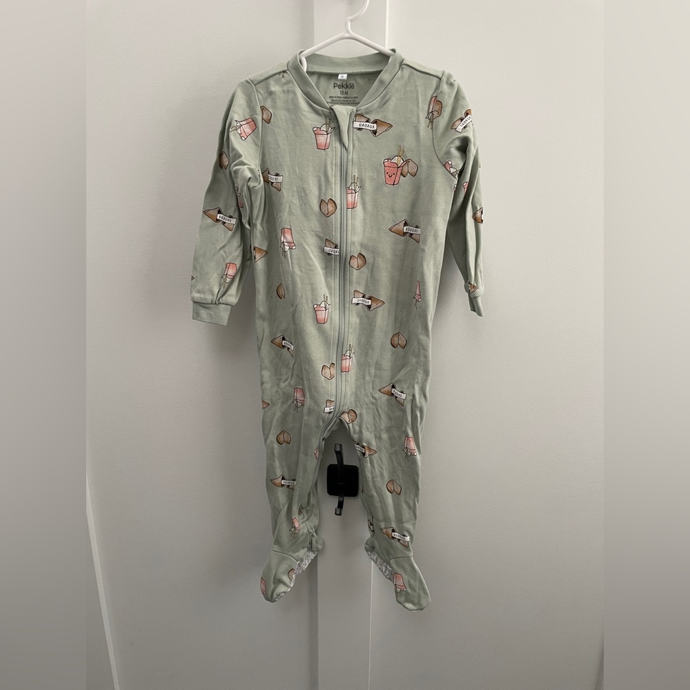 Green Baby One Piece pyjamas with Food and fortune cookie print